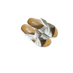 Alegria RYE-6439 White Satin Knot Platform Slide Sandals Womens 37 Cork Footbed